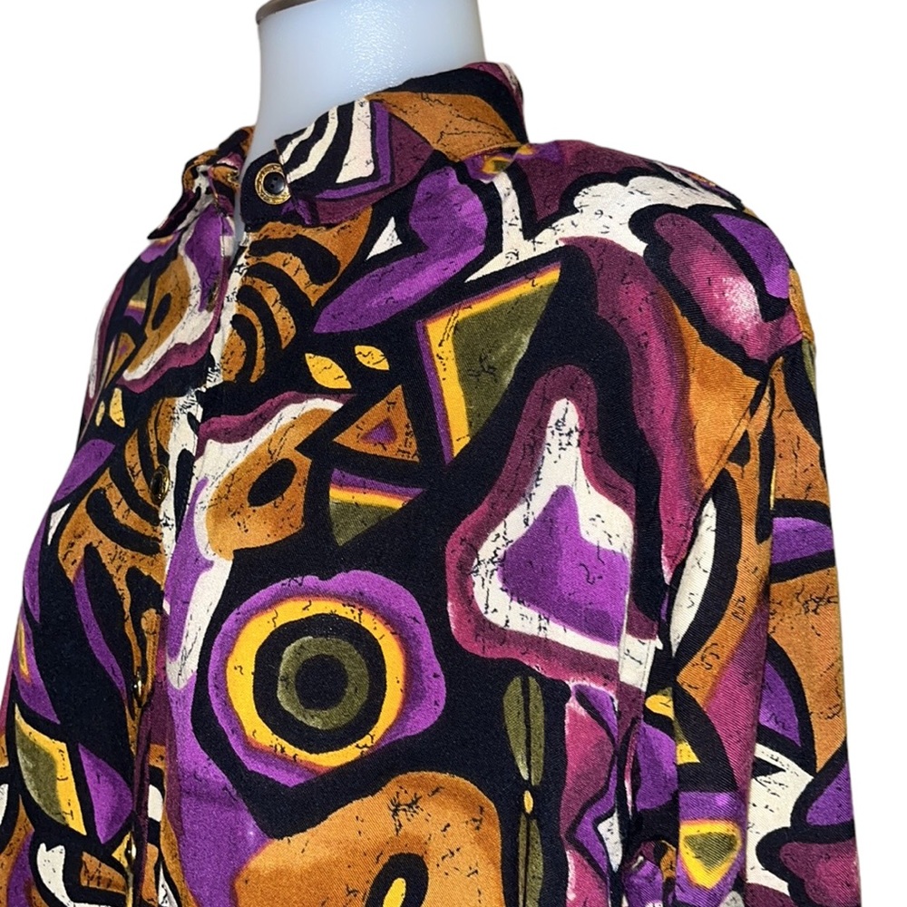 Vintage Keren Hart Funky Print Rayon Button Shirt~MCM~sz M